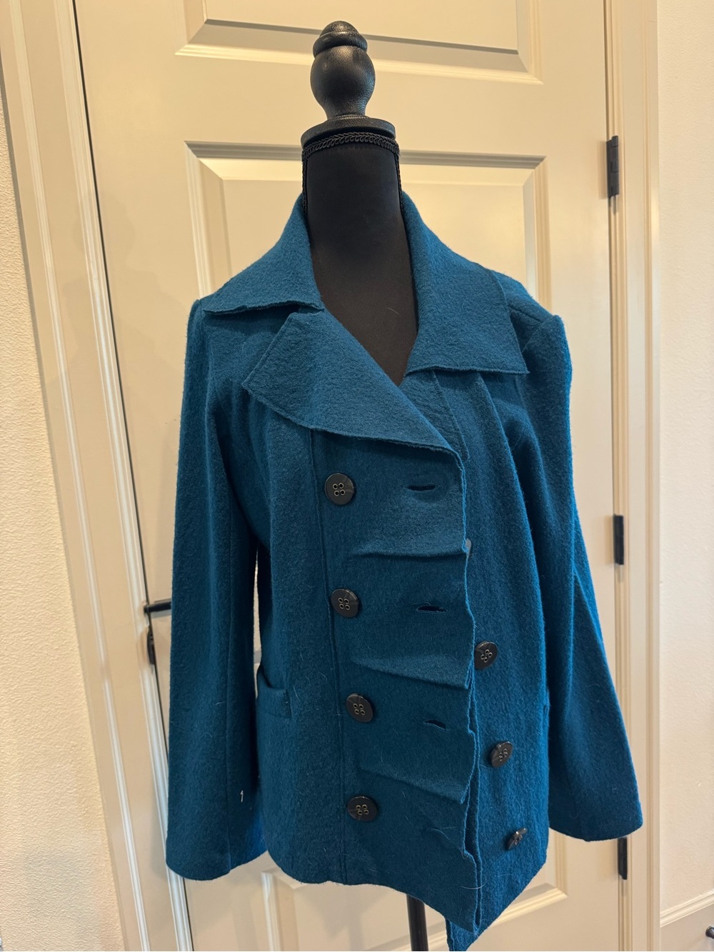 Luii Teal Double-Breasted Pea Coat